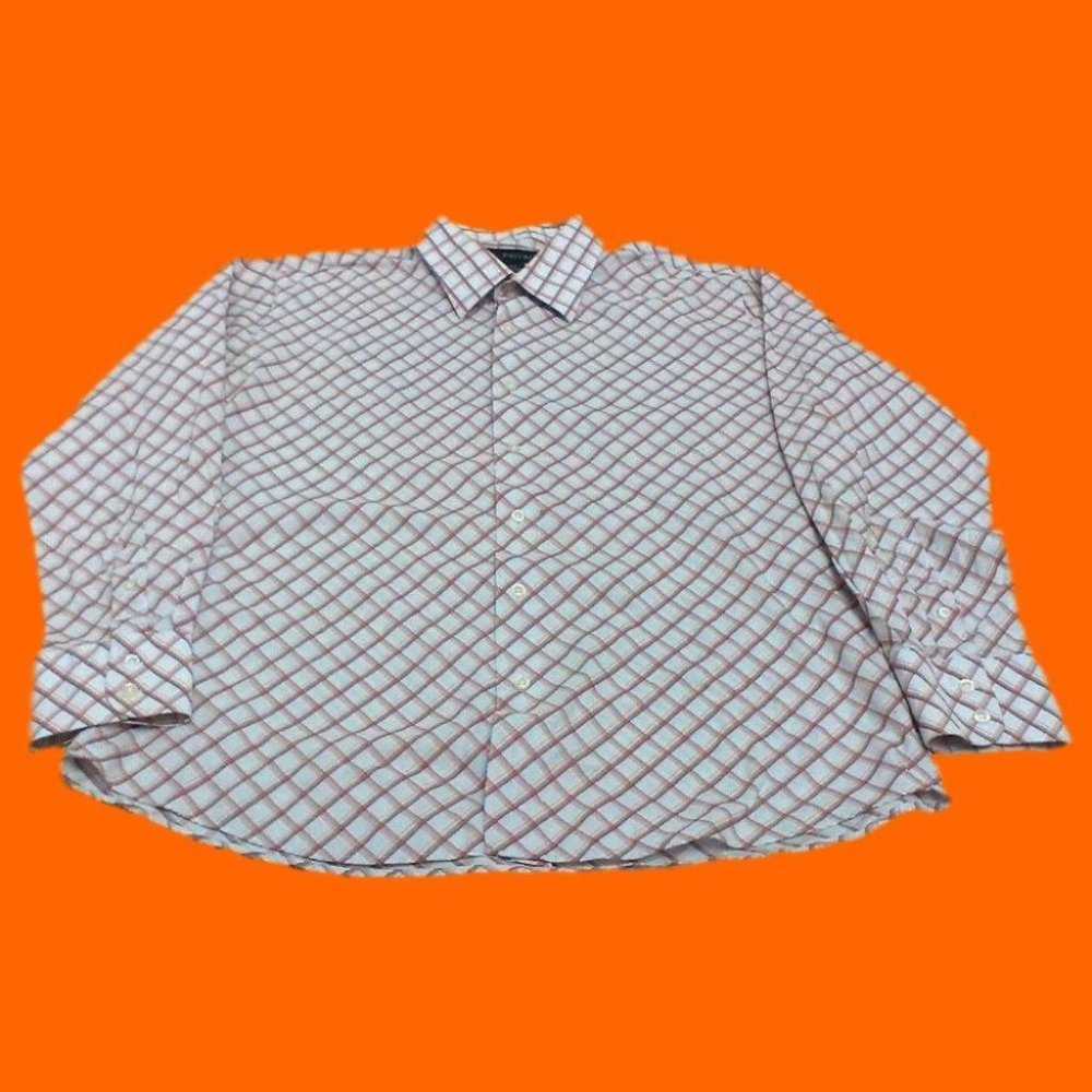 J Ferrar Men's Shirt Long/S Dress Diamond Check Red/Brown/Orange/Tan Siz… - Picture 16 of 16